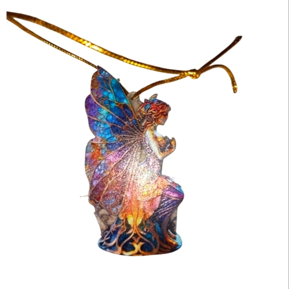 4/$15 Colorful Fairy Ornament with Gold Ribbon